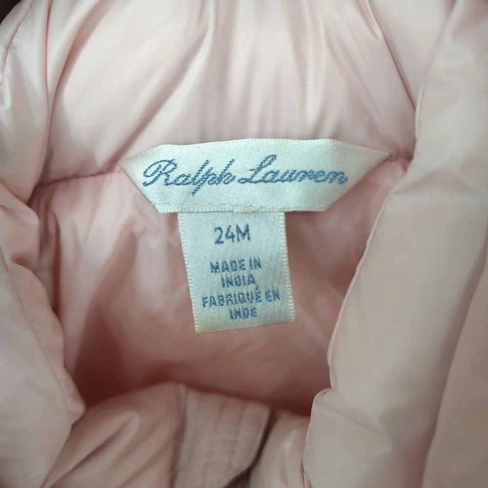 Ralph Lauren Toddler Girls Puffer Jacket Coat 24M Pink Down‎ Filled Hooded Zip